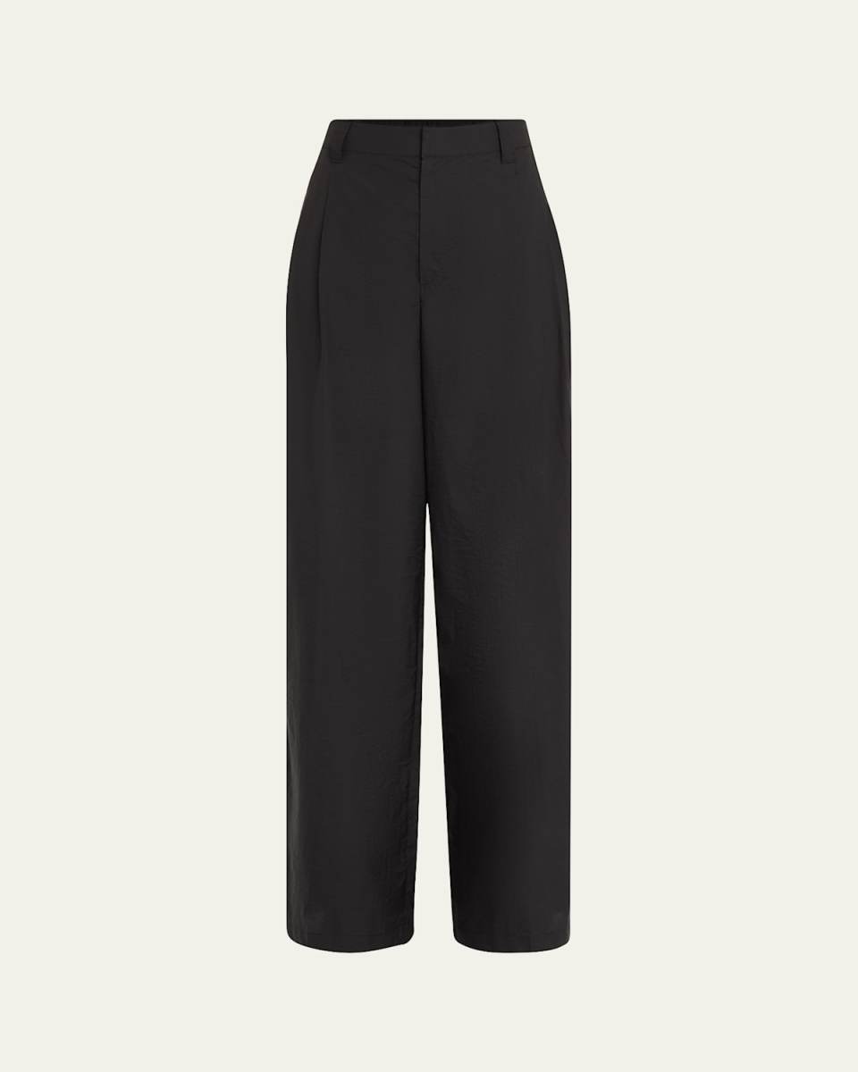 Techno Cotton Poplin Pleated Wide-Leg Sartorial Pants